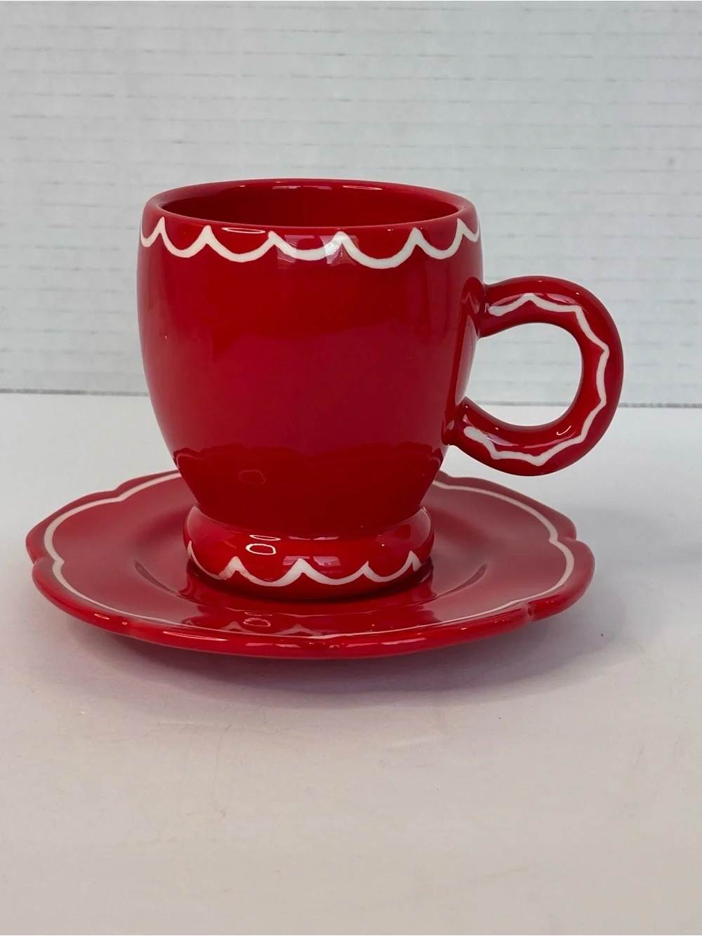 Damson Madder X Anthropologie Hand Painted Espresso Cup & Saucer Red & White NWT